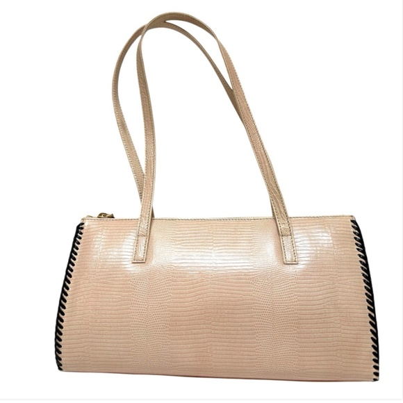 Vintage Rare Saks Fifth Avenue Leather Shoulder bag Lizard Textured Italy Peach - Picture 2 of 10